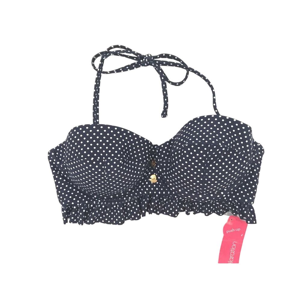 XHILARATION Navy & White Polka Dot Bikini Top, Size Small, Halter, Push-Up, NWT